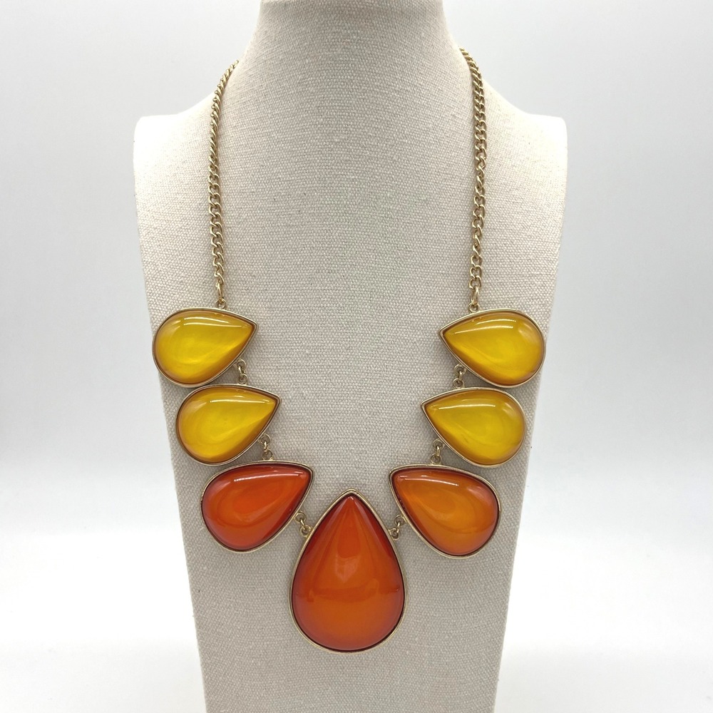 Orange & Yellow Resin Teardrop Bib Necklace Statement Fashion Jewelry